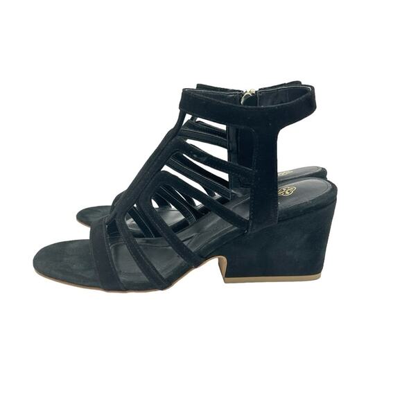 Isola Lina Cage Sandals Womens Size 8.5 Black Suede Side Zip Sculpted Heel Edgy - Picture 1 of 9